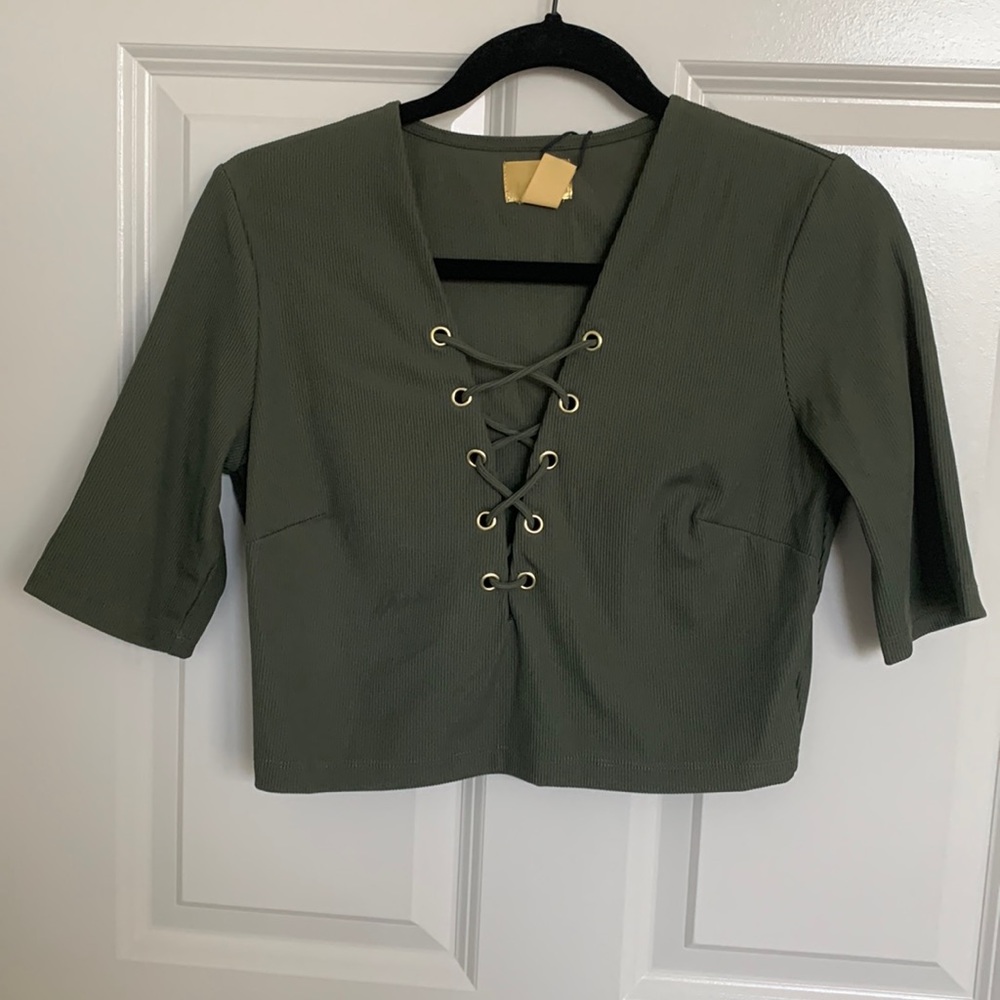 NWT H&M Olive Green Crop Top